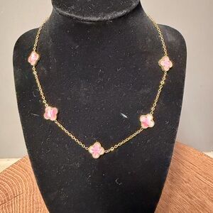 Elegant Gold and Pink Floral Necklace